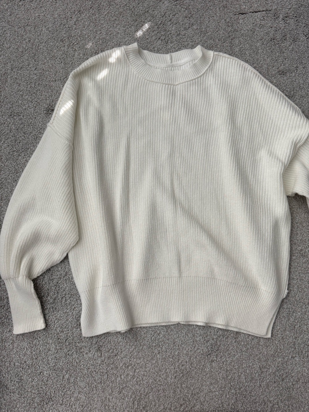 aerie Cream Ribbed Scoop-Neck Sweater
